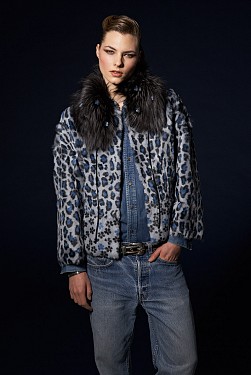 CASPIA PRINT KIDSKIN JACKET WITH DETACHABLE FOX COLLAR