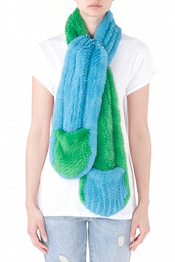 IRIS BLUE & GREEN REX RABBIT SCARF WITH POCKETS