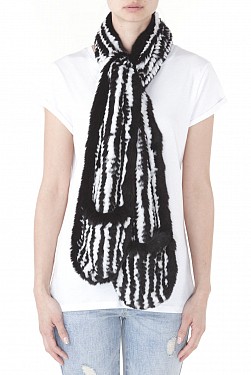 IRIS BLACK & WHITE KNITTED REX RABBIT STRIPEY SCARF WITH POCKETS