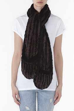 IRIS BLACK & BROWN KNITTED REX RABBIT STRIPEY SCARF WITH POCKETS