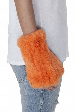 ASELLA ORANGE REX RABBIT SHORT MITTENS