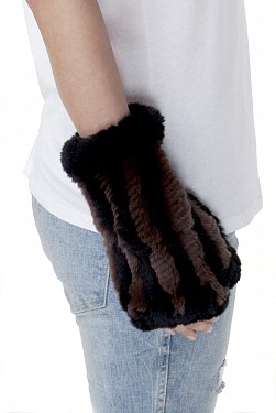 ASELLA BROWN & BLACK STRIPEY REX RABBIT SHORT MITTENS