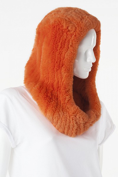 CLARE ORANGE KNITTED REX RABBIT HOOD