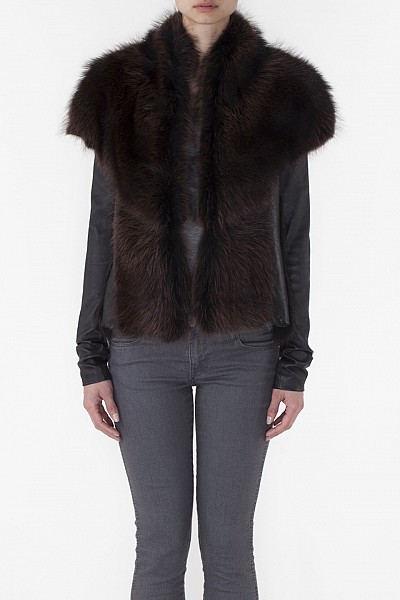 Valeria Rust Black Raccoon and Leather Jacket