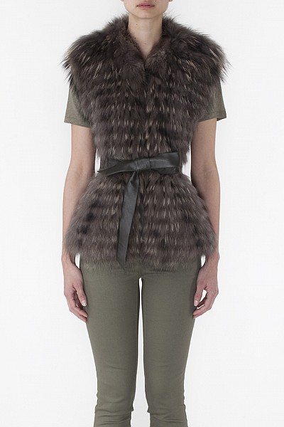 Celine Golden Olive Raccoon and Leather Gilet