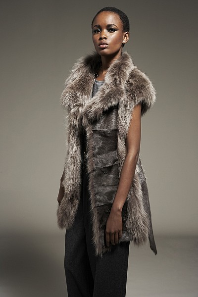 HILDA BROWN FOX & KIDSKIN LONG GILET WITH BELT