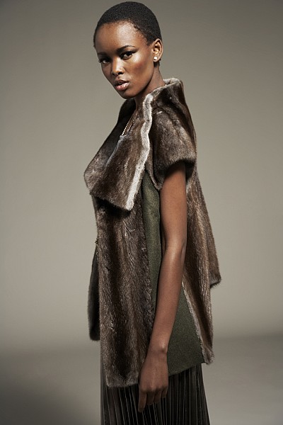 ZITA GREEN/BROWN MINK & LODEN GILET