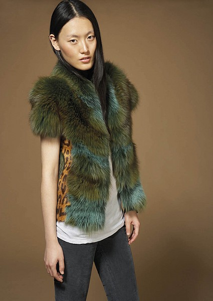 CLANIS FOX AND LEOPARD PRINT WEASEL GILET