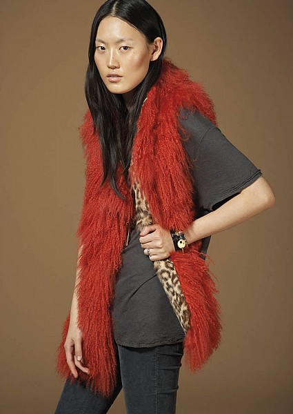 MEDUSA RED TIBET LAMB AND LEOPARD PRINT KIDSKIN SCARF