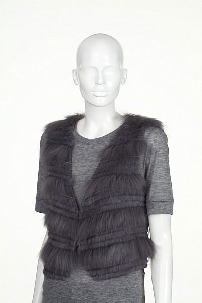 GALA GREY LAYERED FOX AND RABBIT GILET