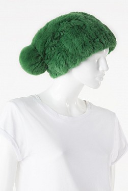 EMMA GREEN KNITTED REX RABBIT BEANIE WITH POM-POM